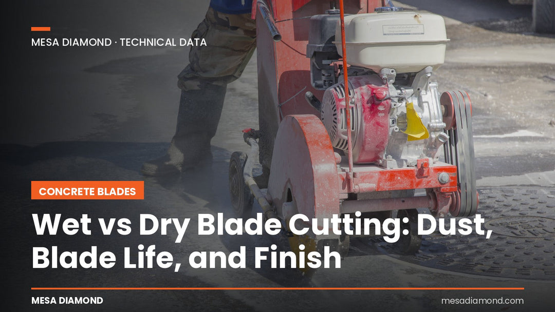 Wet versus dry diamond blade cutting on a concrete slab