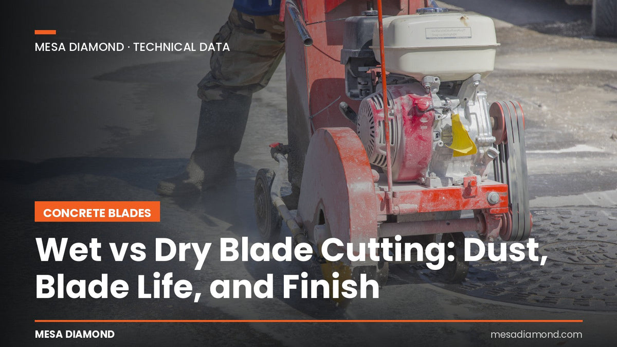 Wet versus dry diamond blade cutting on a concrete slab