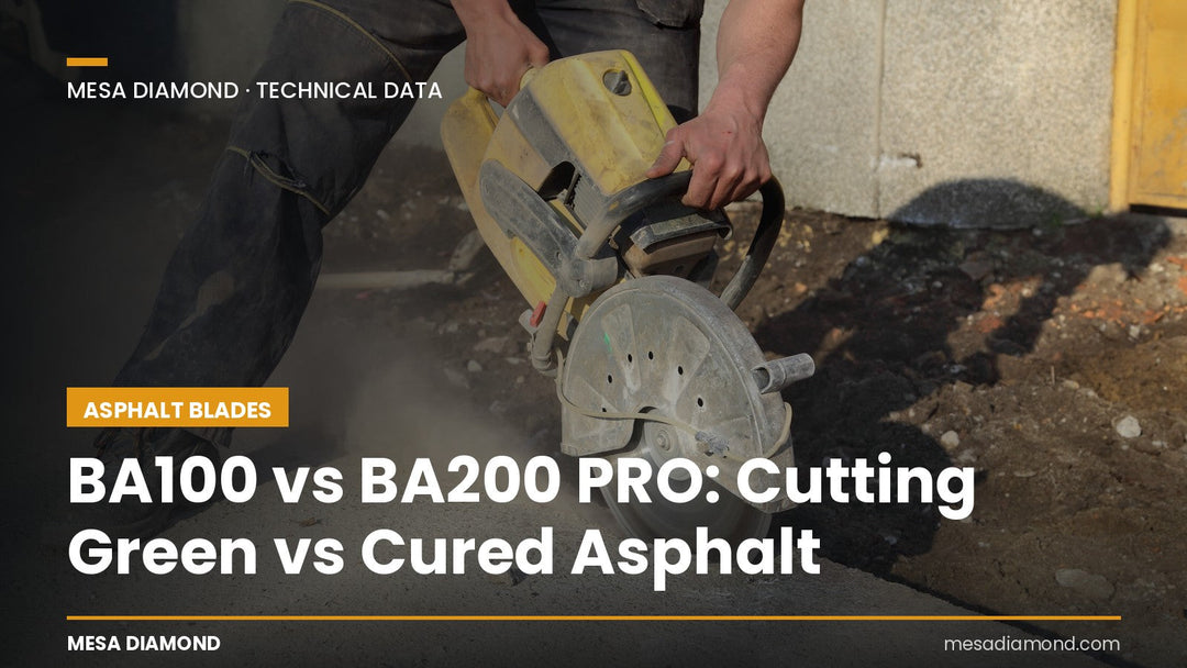 BA100 standard and BA200 PRO diamond asphalt blades compared side by side