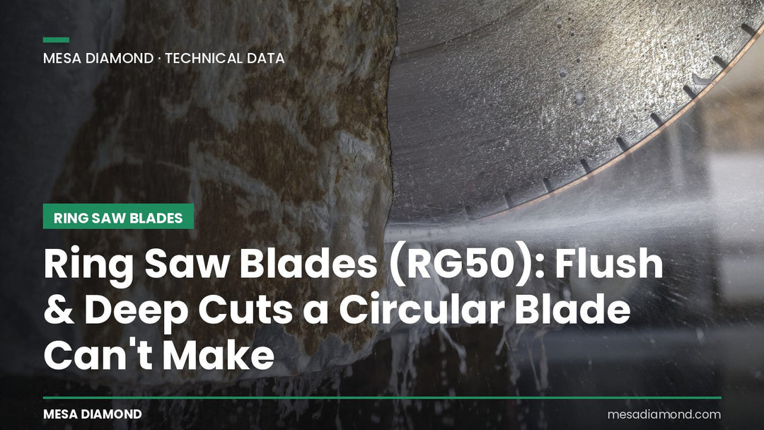 Diamond ring saw blade cutting concrete flush in a confined space