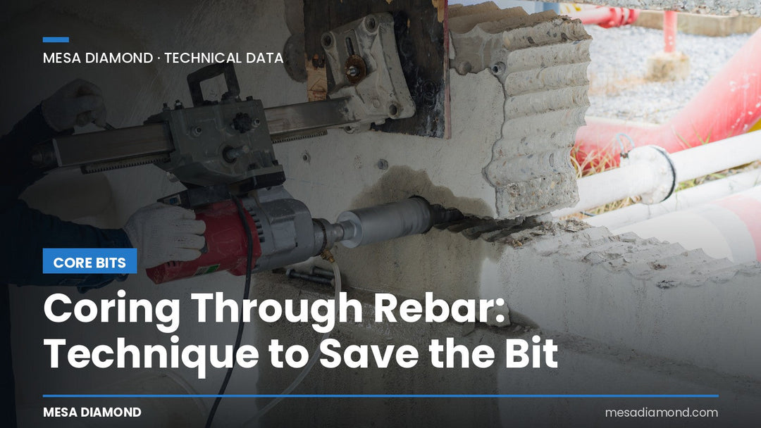 Diamond core bit drilling through rebar in reinforced concrete