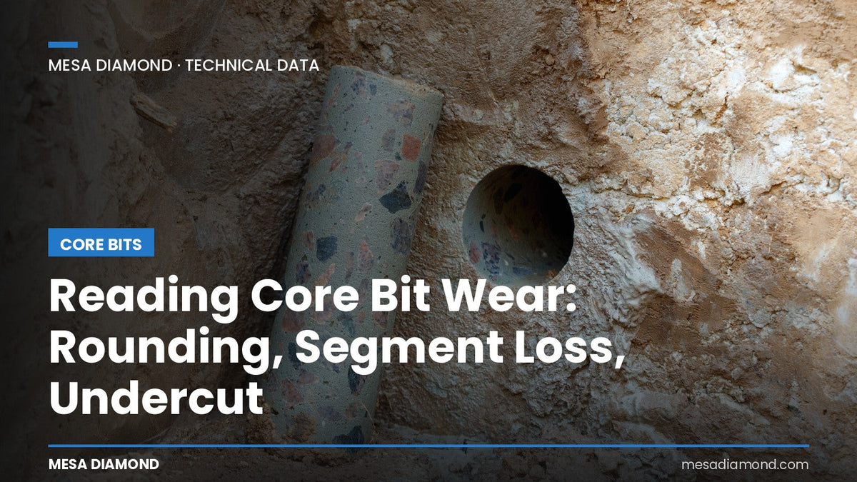 Worn diamond core bit segments and barrel showing wear signs