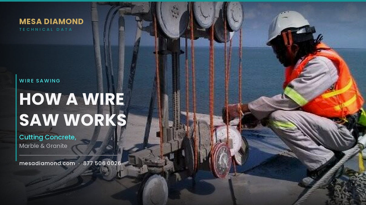 Operator running a diamond wire saw with pulleys on a jobsite