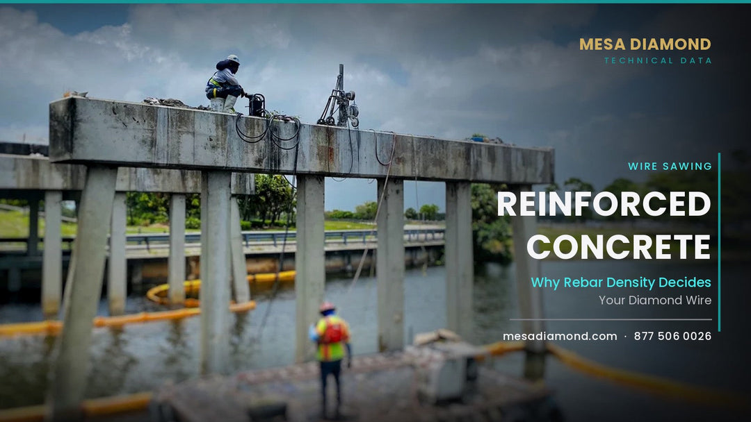 Diamond wire saw cutting a reinforced concrete bridge structure over water