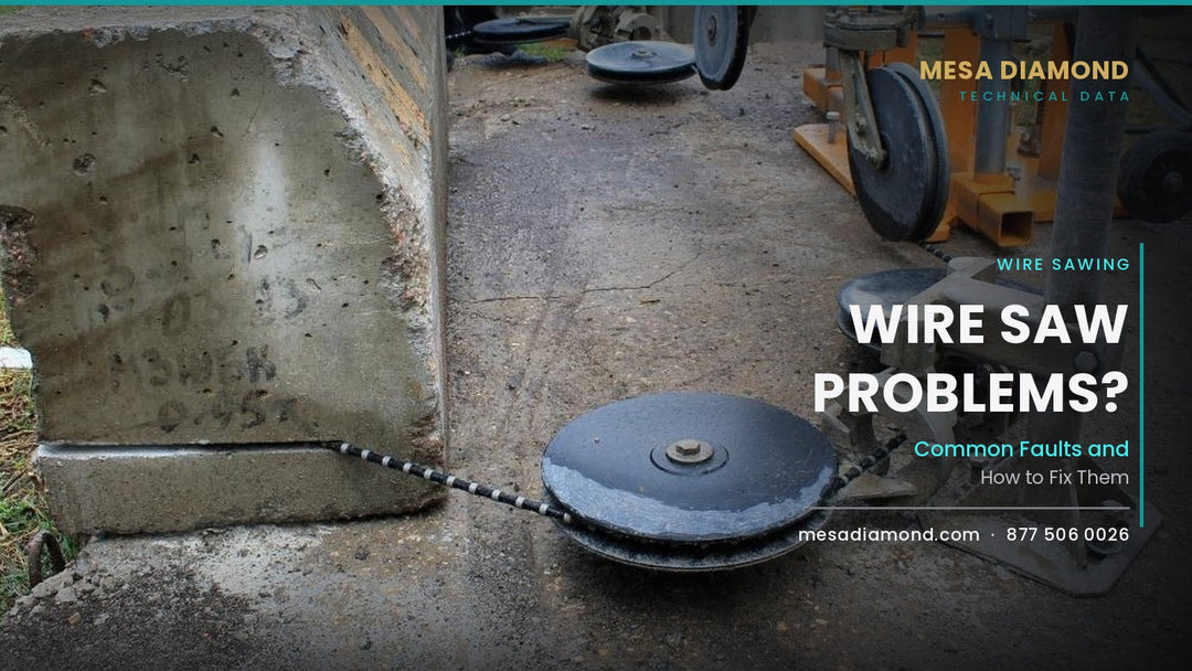Diamond wire saw cutting a concrete block outdoors
