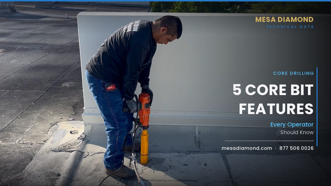 Operator core drilling a rooftop parapet with a diamond core bit