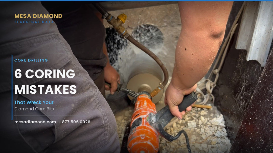 Operator core drilling a wet hole in concrete with a diamond core bit
