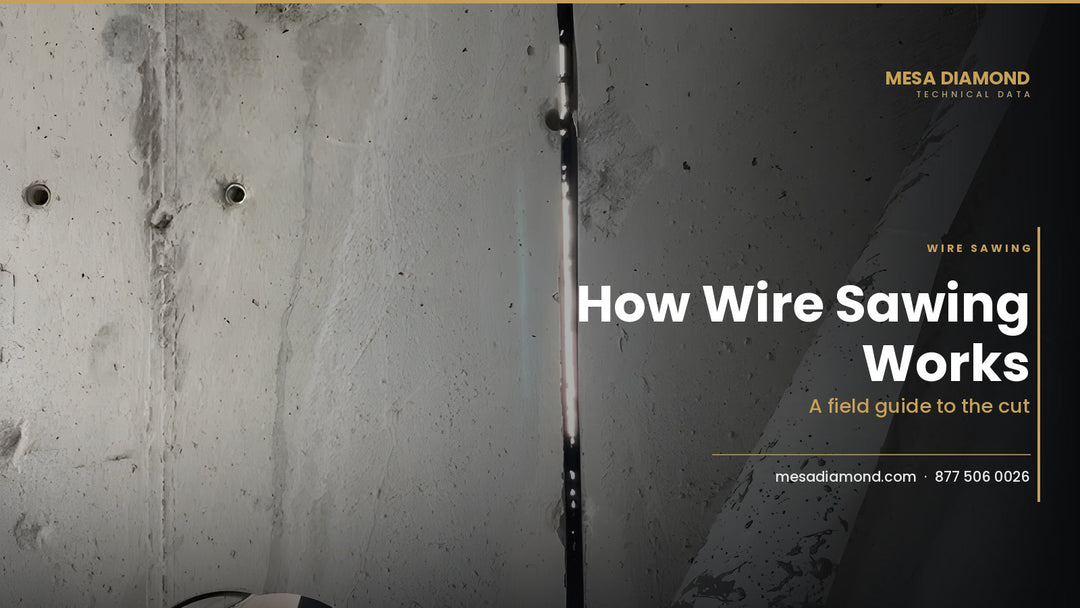 Diamond wire passing through a concrete wall cut