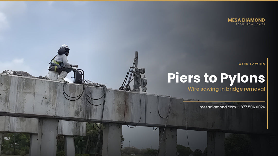 Wire saw operator removing a bridge pier section