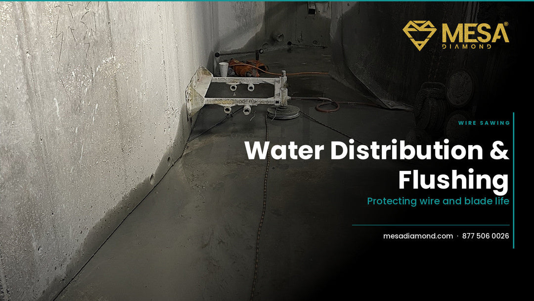Water distribution and flushing on a diamond saw