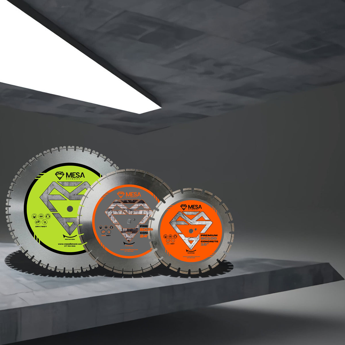 concrete diamond saw blade, asphalt diamond saw blade, w segmented concrete saw blade and bevel saw blade are in the picture. They are used for concrete, asphalt, marble, granite cutting applications