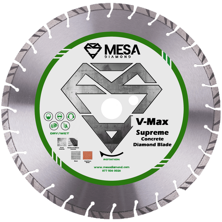 Mesa Diamond V-Max Supreme Concrete Saw Blade for cutting cured and reinforced concrete