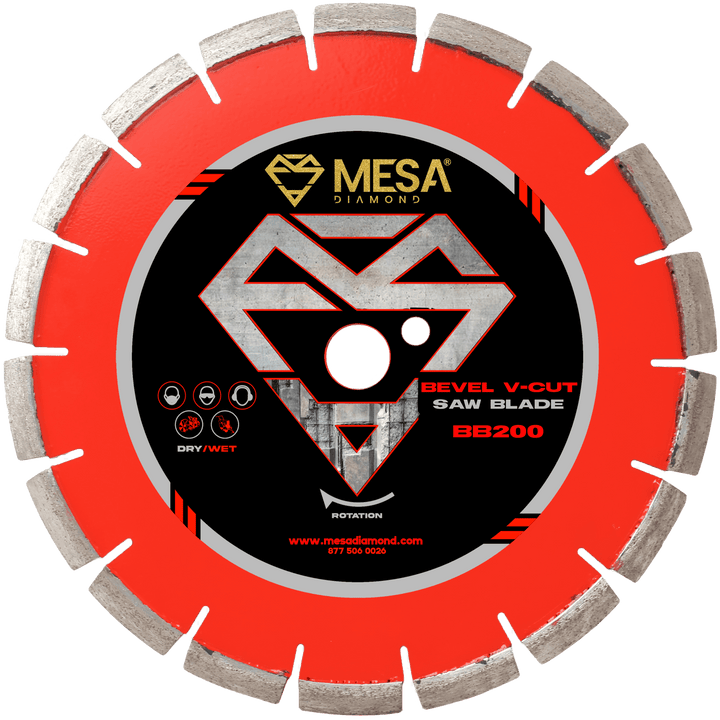 Bevel V-Cut Saw Blades BB200Bevel V-Cut Saw BladesMESA DIAMOND®MSBB82368 in (202mm)8 in (202mm).236" (6mm)