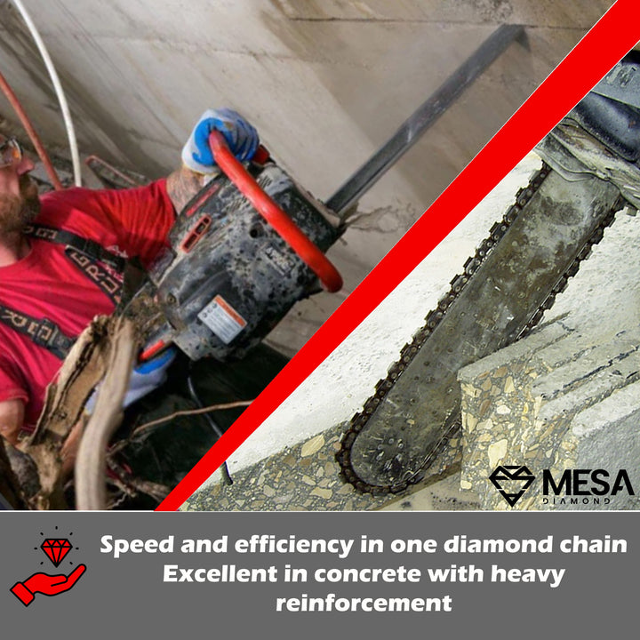 Concrete Diamond Chain - MIA – Mesa Diamond diamond chainsaw chain for chainsaw cutting of concrete and pipe