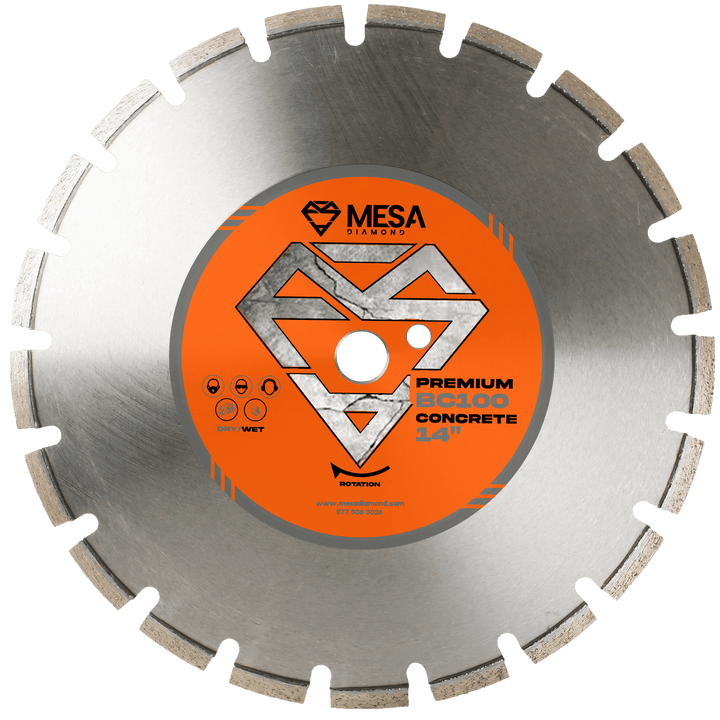 Mesa Diamond Concrete Diamond Saw Blade BC100 – concrete diamond saw blade 14" for cutting cured and reinforced concrete
