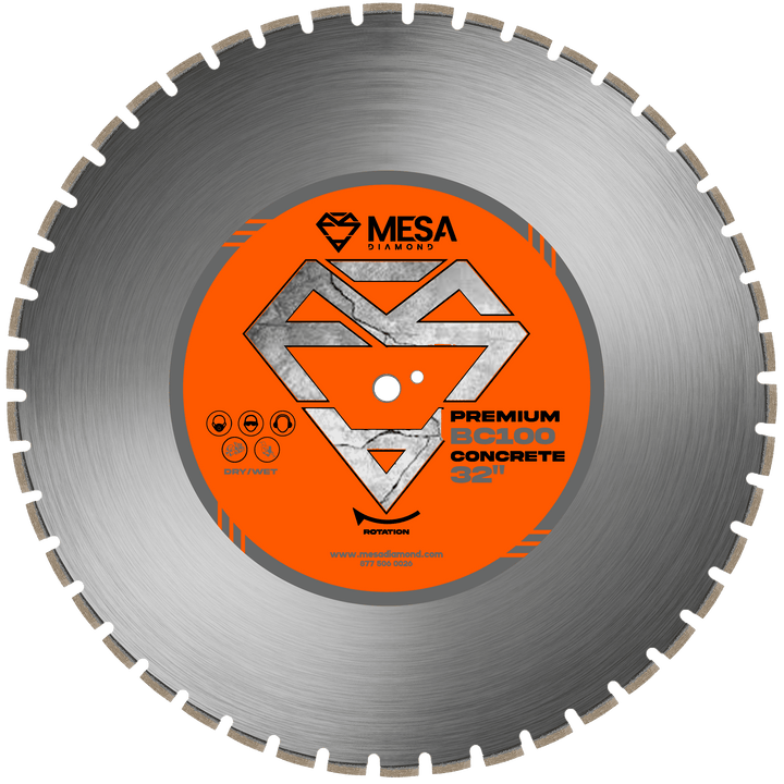 Mesa Diamond Concrete Diamond Saw Blade BC100 – concrete diamond saw blade 32" for cutting cured and reinforced concrete