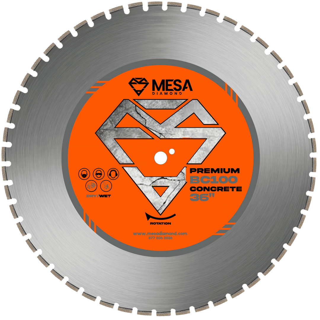 Mesa Diamond Concrete Diamond Saw Blade BC100 – concrete diamond saw blade 36" for cutting cured and reinforced concrete