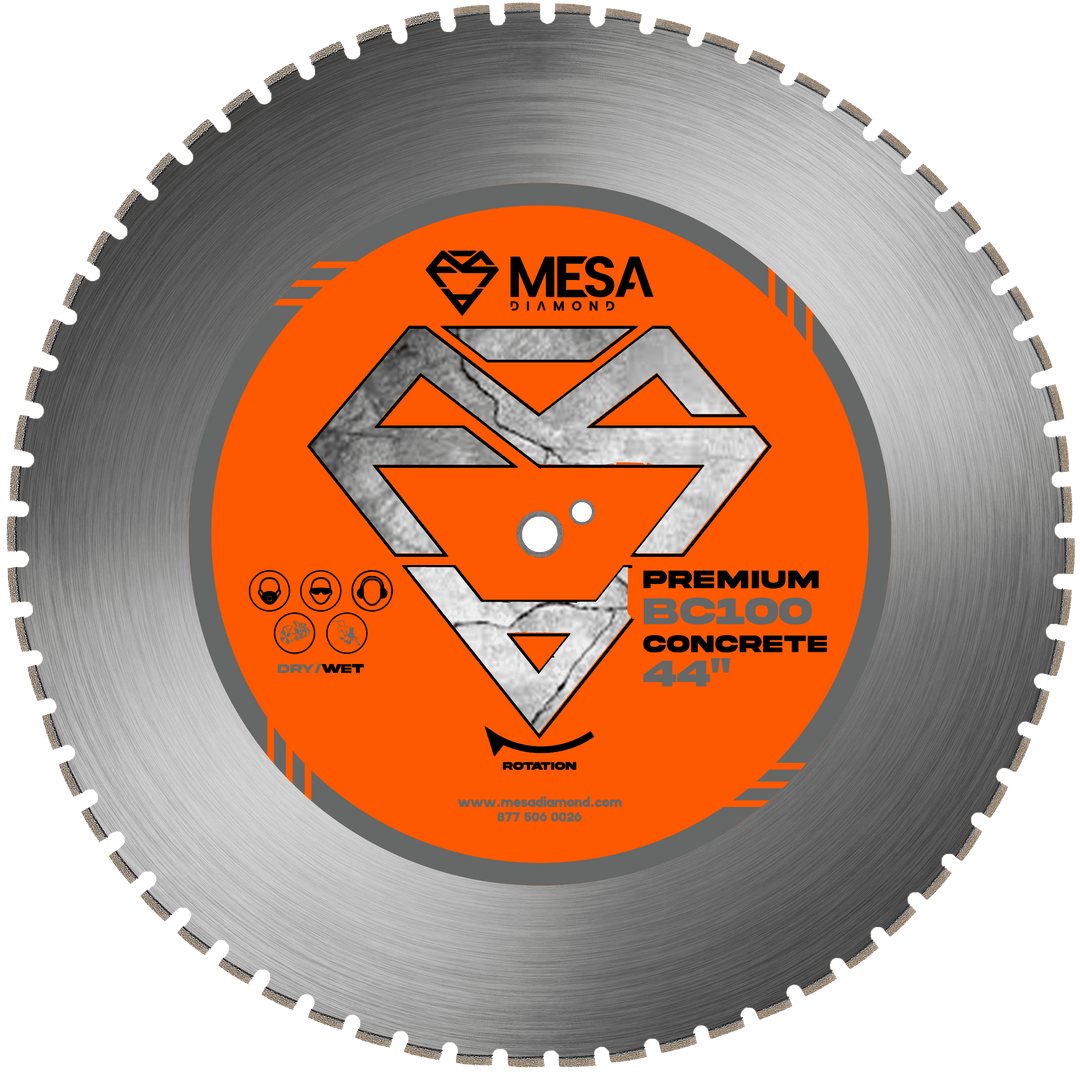 Mesa Diamond Concrete Diamond Saw Blade BC100 – concrete diamond saw blade 44" for cutting cured and reinforced concrete