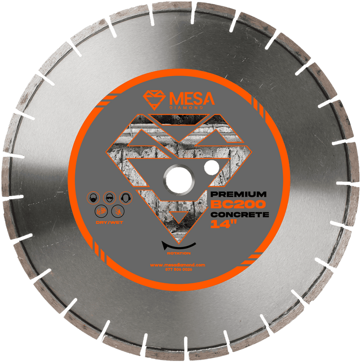 Mesa Diamond Concrete Diamond Saw Blade PRO BC200 – concrete diamond saw blade 14" for cutting cured and reinforced concrete