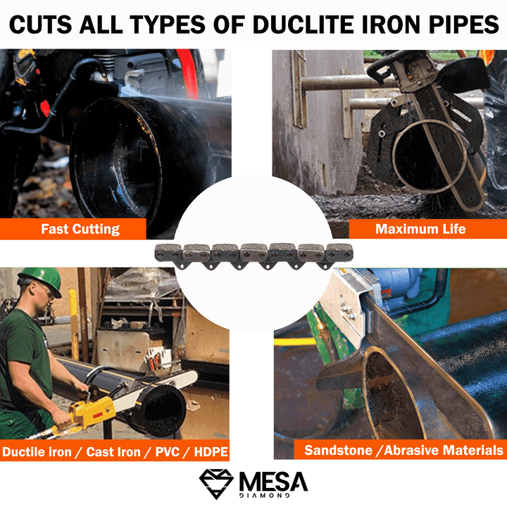 Ductile/Pipe, Iron Chainsaw Diamond Chain - BLACK POWER – Mesa Diamond diamond chainsaw chain for chainsaw cutting of
